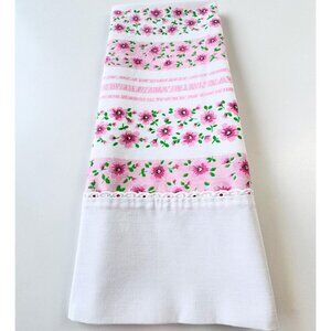 Vintage 70s pillowcase, pink cabbage roses, floral striped, single casing